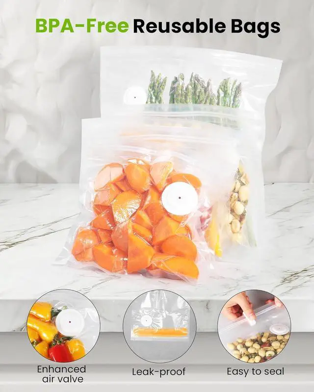 Alt view image 5 of 7 - Vacuum Sealer for Food with Visible Water Tank, Handheld Saver Compact Vacuum Sealer Machine with 30 Reusable Bags for 6X Preservation & Fresh, White