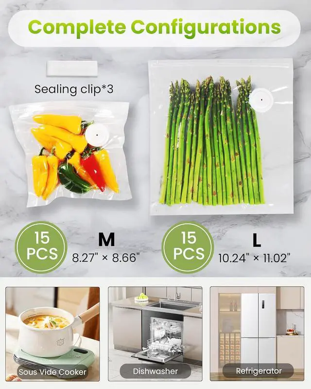 Alt view image 7 of 7 - Vacuum Sealer for Food with Visible Water Tank, Handheld Saver Compact Vacuum Sealer Machine with 30 Reusable Bags for 6X Preservation & Fresh, White