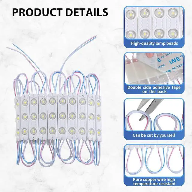 Alt view image 3 of 7 - 500 Pcs LED Module White 6500k 1.2W LED Storefront Waterproof Replacement Lights for Inflatables rative Module Light with Tape Adhesive Backside for Christmas Letter Advertising Signs