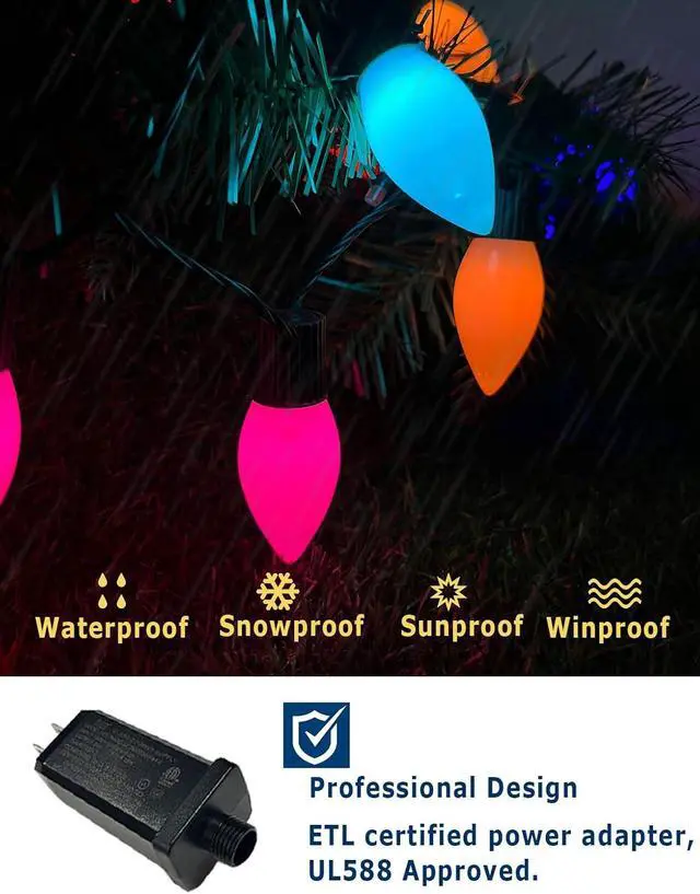 Alt view image 4 of 7 - Smart C9 Christmas Lights Outdoor 66ft, 100 LED RGBW Chasing Effects Xmas Lights Outdoor, APP and Remote Controlled with Timer Music Sync, Extendable LED Christmas Lighting for House Tree