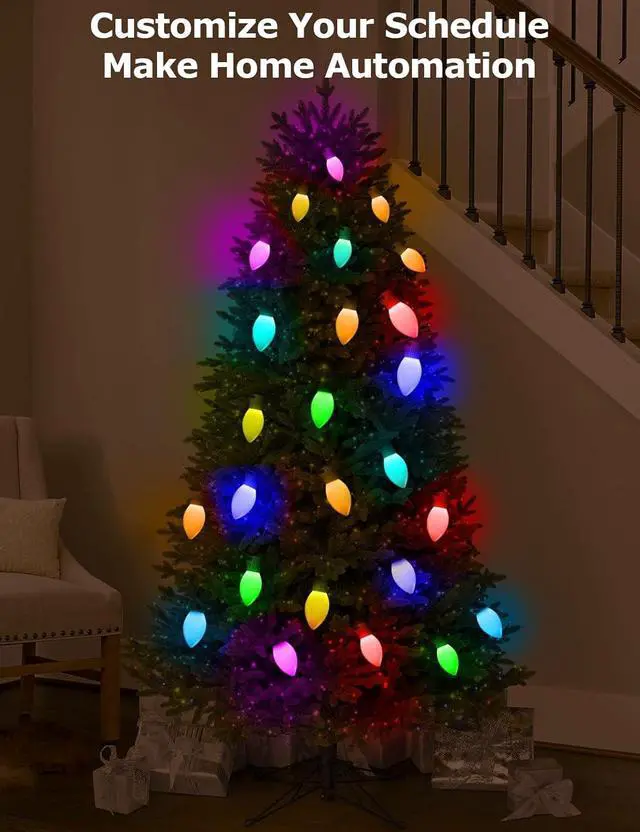 Alt view image 6 of 7 - Smart C9 Christmas Lights Outdoor 66ft, 100 LED RGBW Chasing Effects Xmas Lights Outdoor, APP and Remote Controlled with Timer Music Sync, Extendable LED Christmas Lighting for House Tree