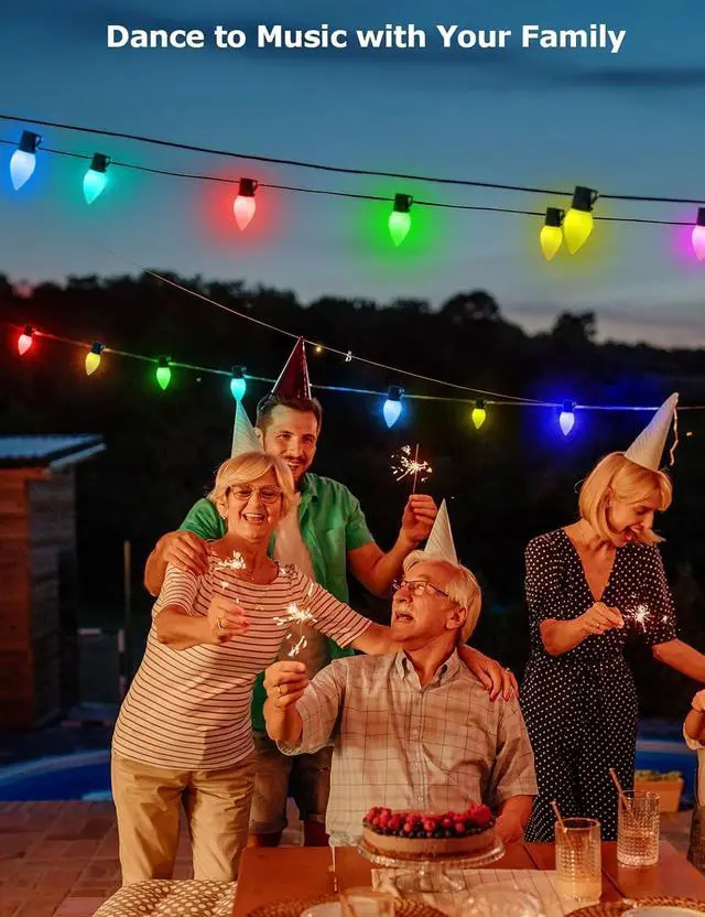 Alt view image 5 of 7 - Smart C9 Christmas Lights Outdoor 66ft, 100 LED RGBW Chasing Effects Xmas Lights Outdoor, APP and Remote Controlled with Timer Music Sync, Extendable LED Christmas Lighting for House Tree