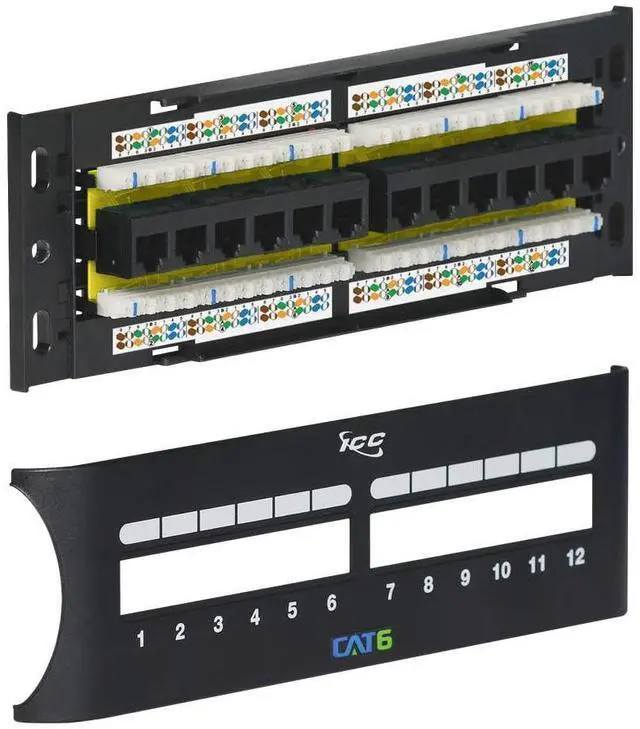 Main image of CAT6 Patch Panel, UL Listed & PoE++ Rated Gigabit Applications, Wall Mount 12 Port Network Patch Panel with Front 110 IDC Terminal Blocks and Removable Cover, Black
