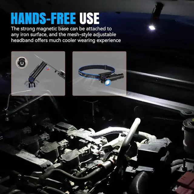 Alt view image 4 of 7 - HL18 Rechargeable Right Angle Headlamp Detachable L-Shape Flashlight with Magnetic Base 90 Degree Swivel 1600 Lumens Bright Waterproof Headlamp for Repairing Work