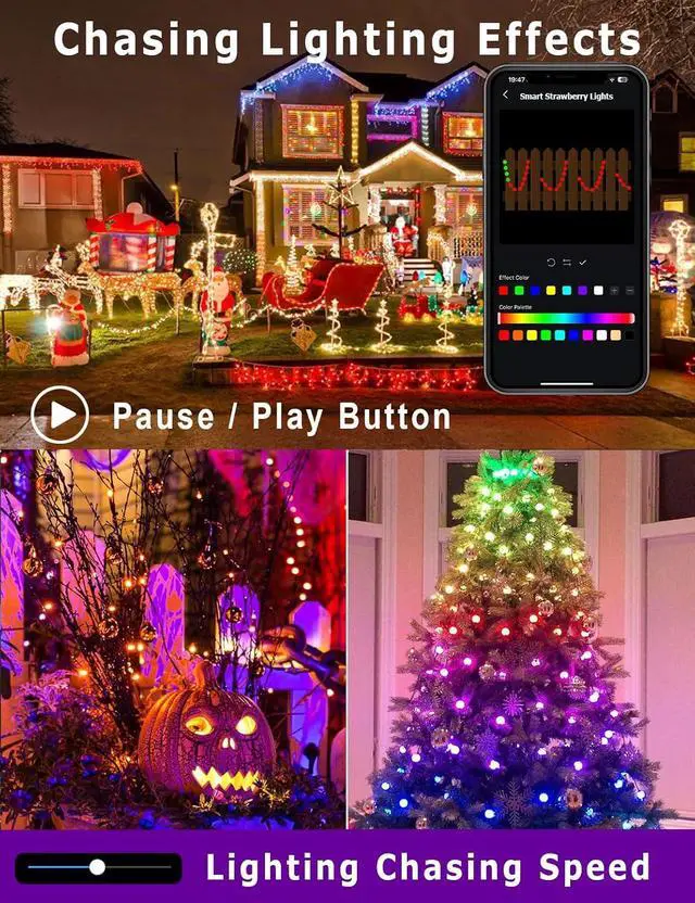 Alt view image 3 of 7 - Smart C9 Christmas Lights Outdoor 66ft, 100 LED RGBW Chasing Effects Xmas Lights Outdoor, APP and Remote Controlled with Timer Music Sync, Extendable LED Christmas Lighting for House Tree
