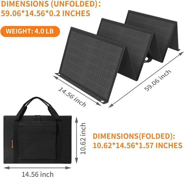 Alt view image 3 of 6 - Portable Solar Panel  60W Foldable Solar Panels with 5V USB and 18V DC for Camping,Cell Phone,Tablet and 5-18V Devices  Compatible with Solar Generators Power Stations