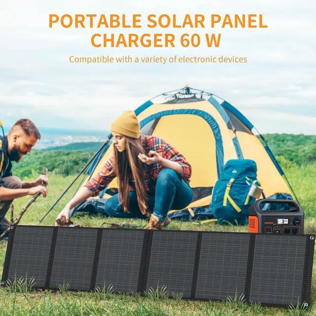 Alt view image 6 of 6 - Portable Solar Panel  60W Foldable Solar Panels with 5V USB and 18V DC for Camping,Cell Phone,Tablet and 5-18V Devices  Compatible with Solar Generators Power Stations