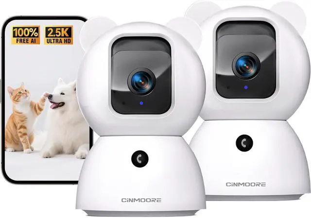 Main image of 2.5K Indoor Camera 2pack, Non-Subscription AI Person/Pet/Cry Detection, 4MP Pet/Dog/Cat/Baby Camera w/Phone App, Pan Tilt 2.4GHz Wi Cameras for Home Security, Night Vision, Full Duplex 2-Way Audio