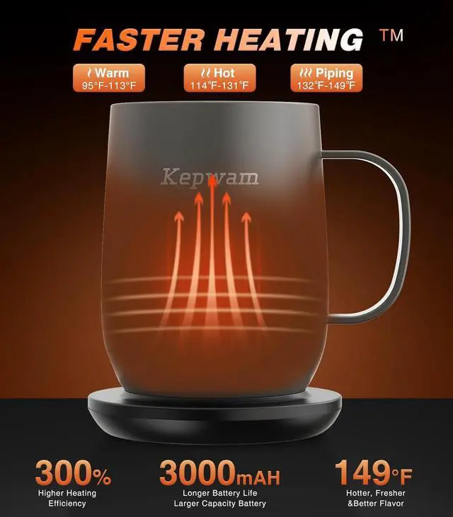 Alt view image 2 of 7 - Self Heating Coffee Mug T2, 16oz Smart Heated Coffee Mug, 150 Min Battery Life - Hot up to 149 Temperature Control Coffee Mug Warmer, Gifts for Dad Mom (No APP)