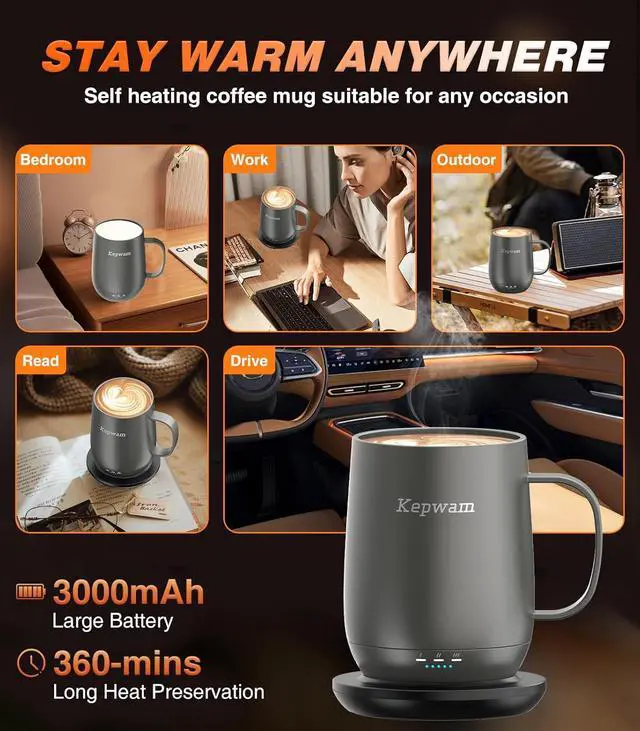 Alt view image 4 of 7 - Self Heating Coffee Mug T2, 16oz Smart Heated Coffee Mug, 150 Min Battery Life - Hot up to 149 Temperature Control Coffee Mug Warmer, Gifts for Dad Mom (No APP)