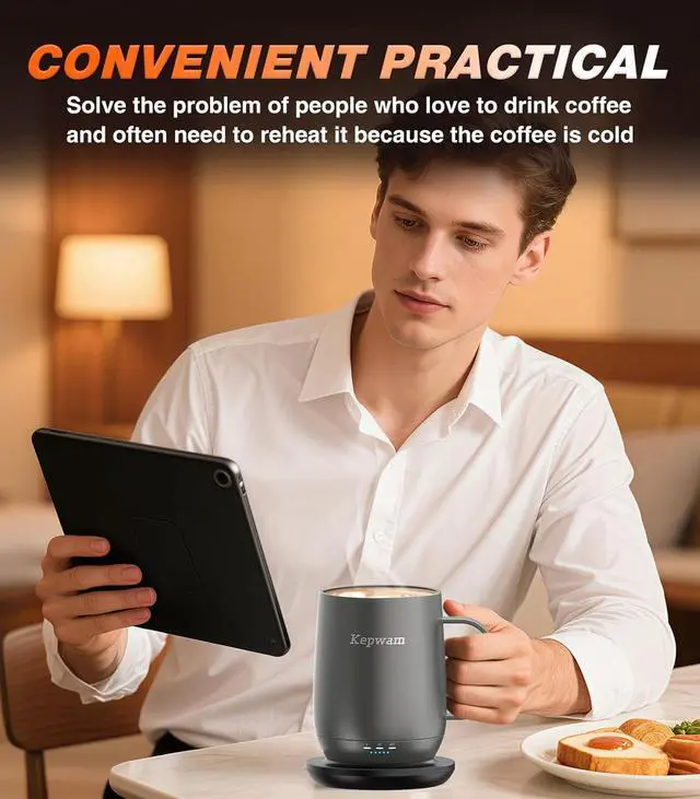 Alt view image 6 of 7 - Self Heating Coffee Mug T2, 16oz Smart Heated Coffee Mug, 150 Min Battery Life - Hot up to 149 Temperature Control Coffee Mug Warmer, Gifts for Dad Mom (No APP)