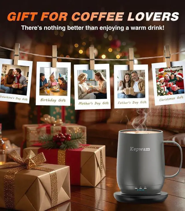 Alt view image 7 of 7 - Self Heating Coffee Mug T2, 16oz Smart Heated Coffee Mug, 150 Min Battery Life - Hot up to 149 Temperature Control Coffee Mug Warmer, Gifts for Dad Mom (No APP)