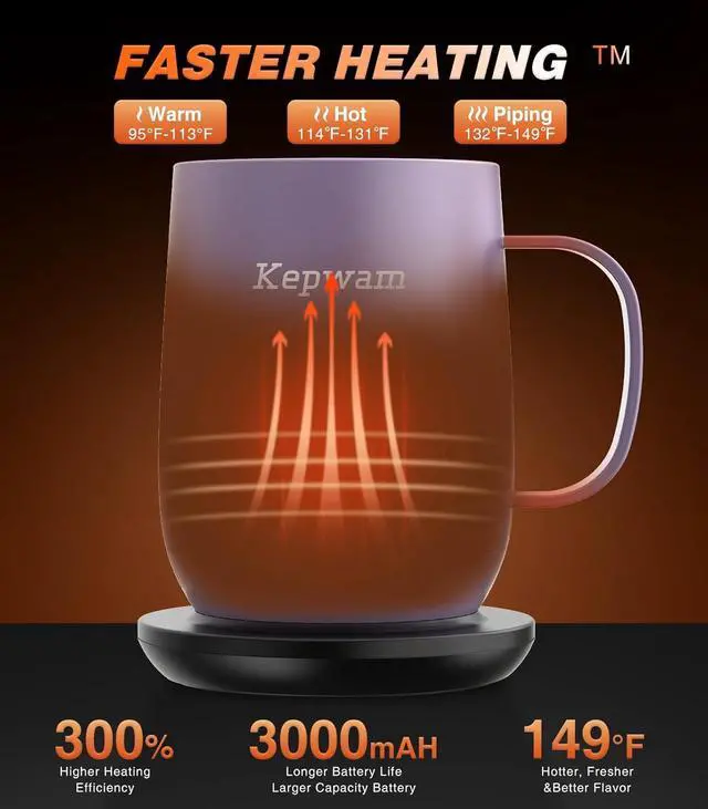 Alt view image 2 of 7 - Self Heating Coffee Mug T2, 16oz Smart Heated Coffee Mug, 150 Min Battery Life - Hot up to 149 Temperature Control Coffee Mug Warmer, Gifts for Dad Mom (No APP)