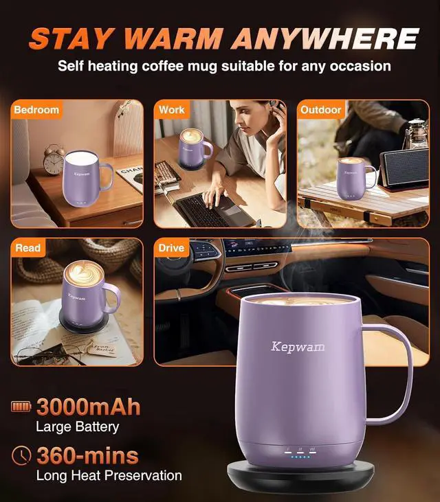 Alt view image 4 of 7 - Self Heating Coffee Mug T2, 16oz Smart Heated Coffee Mug, 150 Min Battery Life - Hot up to 149 Temperature Control Coffee Mug Warmer, Gifts for Dad Mom (No APP)