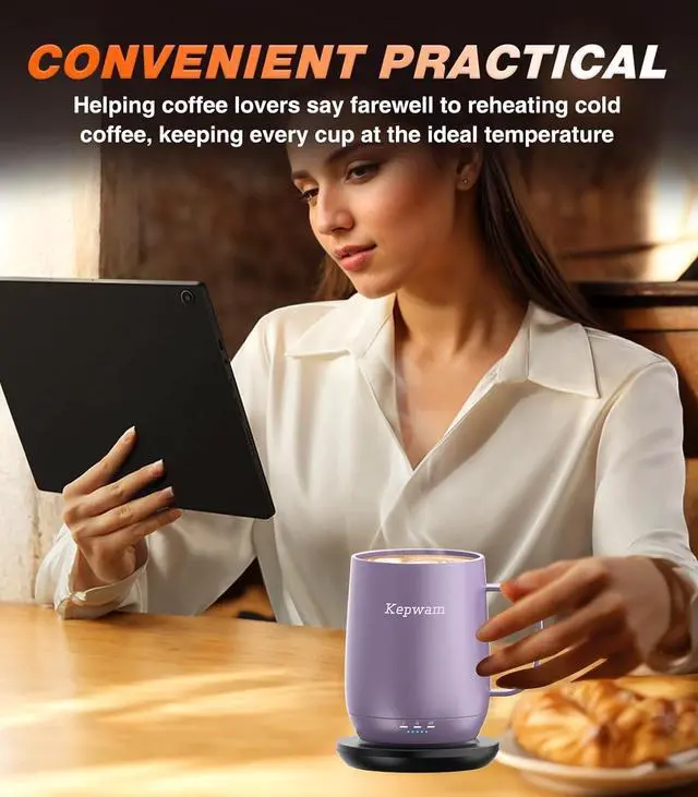 Alt view image 6 of 7 - Self Heating Coffee Mug T2, 16oz Smart Heated Coffee Mug, 150 Min Battery Life - Hot up to 149 Temperature Control Coffee Mug Warmer, Gifts for Dad Mom (No APP)