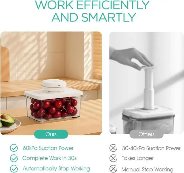 Alt view image 3 of 7 - Handheld Vacuum Sealer for Food with 3 Vacuum Containers Mini and Portable Vacuum Sealer for Food Preservation Rechargeable & Cordless Fully Automatic Food Vacuum Pump (1 Machine + 3 Containers)