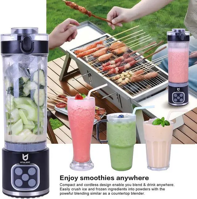 Alt view image 4 of 6 - Cordless Portable Blender, 25 oz removable VesselPowerful Personal Blender, for Smoothies, Ice Crush, 4 Programs, Leakproof-Lid & Sip Spout, USB-C Rechargeable, Dishwasher Safe Parts, Black