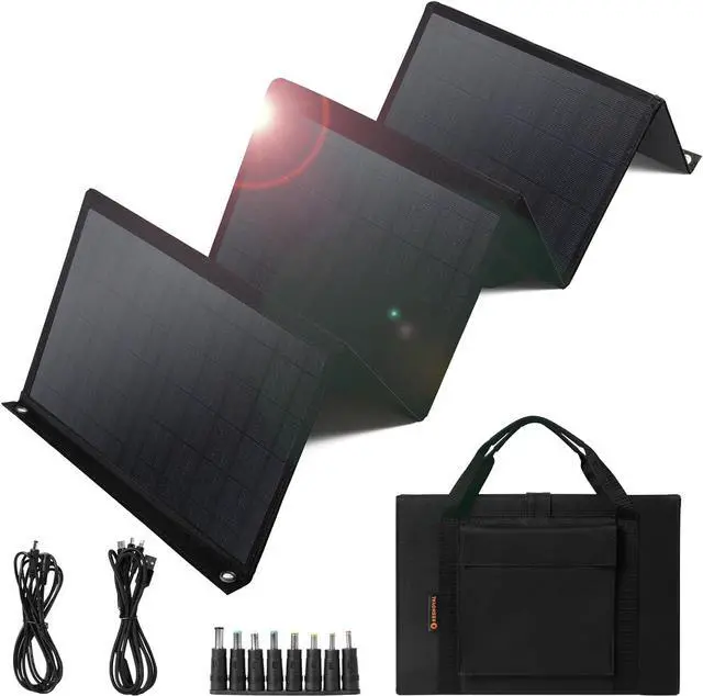 Main image of Portable Solar Panel  60W Foldable Solar Panels with 5V USB and 18V DC for Camping,Cell Phone,Tablet and 5-18V Devices  Compatible with Solar Generators Power Stations