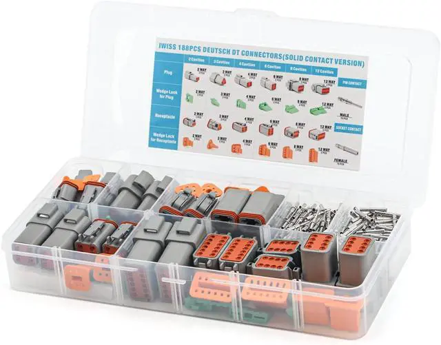 Main image of 188PCS Deutsch DT Gray Connector Kit with Size 16 Solid Contacts in 2,3,4,6,8 and 12 Pin Congurations, Environmentally Sealed Automotive Electrical Connectors