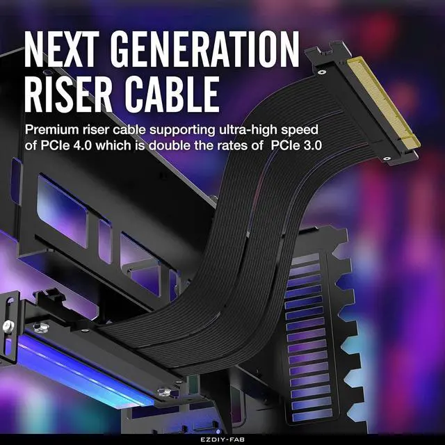 Alt view image 4 of 7 - Vertical PCIe 4.0 GPU Mount Bracket Graphic Card Holder with 5V 3 Pin ARGB LED Module, Video Card VGA Support Kit with PCIe 4.0 X16 Gen4 17cm/6.69in Riser Cable 90 Degree Right Angle- Black