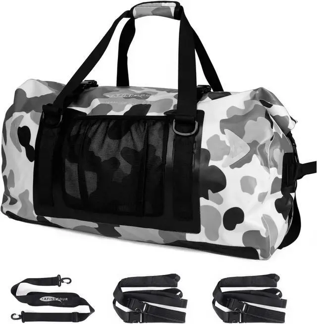 Main image of 65L Waterproof Duffel Bag for Men and Women - Large Motorcle Duffle Bag with Straps for Back Seat - Roll Top Dry Bag for Kayaking, Rafting, Boating, Swimming, Beach