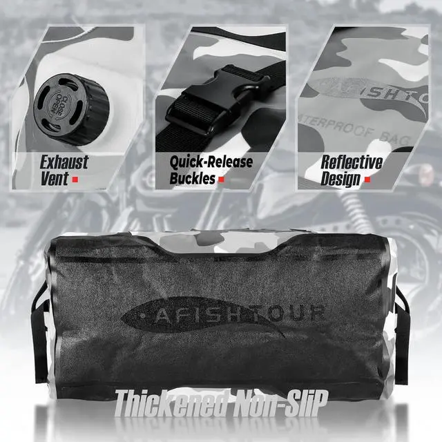 Alt view image 4 of 7 - 65L Waterproof Duffel Bag for Men and Women - Large Motorcle Duffle Bag with Straps for Back Seat - Roll Top Dry Bag for Kayaking, Rafting, Boating, Swimming, Beach