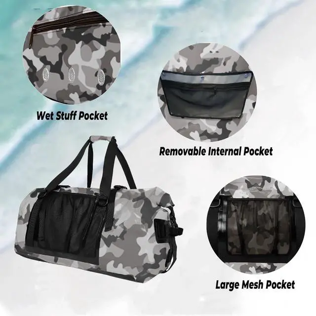 Alt view image 5 of 7 - 65L Waterproof Duffel Bag for Men and Women - Large Motorcle Duffle Bag with Straps for Back Seat - Roll Top Dry Bag for Kayaking, Rafting, Boating, Swimming, Beach