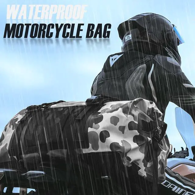 Alt view image 7 of 7 - 65L Waterproof Duffel Bag for Men and Women - Large Motorcle Duffle Bag with Straps for Back Seat - Roll Top Dry Bag for Kayaking, Rafting, Boating, Swimming, Beach