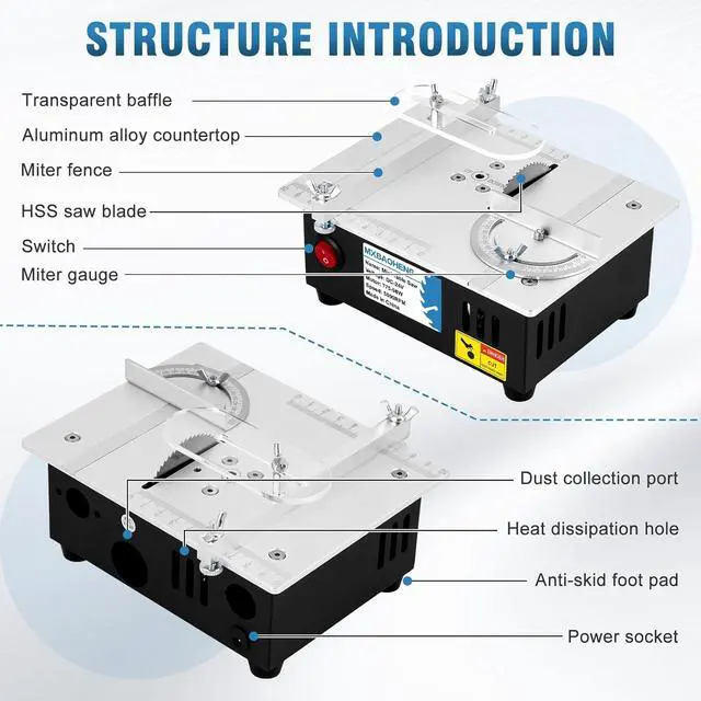 Alt view image 2 of 7 - Mini Table Saw S3 Portable Precision Craft Table Saw, 1/2" Adjustable Cut Depth, Seven Speed Adjustable Power Supply, for Small Hobby Woodworking Miniature Wood Craft Cutting