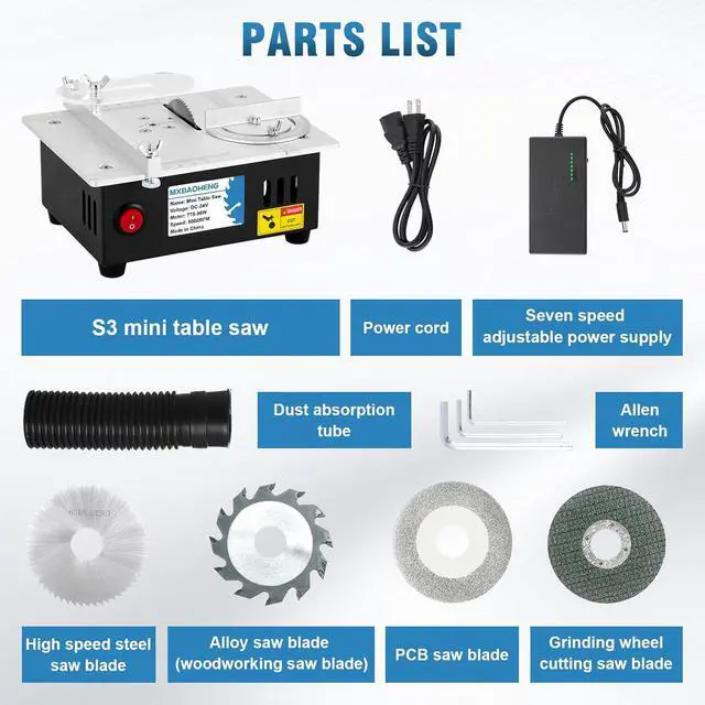 Alt view image 7 of 7 - Mini Table Saw S3 Portable Precision Craft Table Saw, 1/2" Adjustable Cut Depth, Seven Speed Adjustable Power Supply, for Small Hobby Woodworking Miniature Wood Craft Cutting