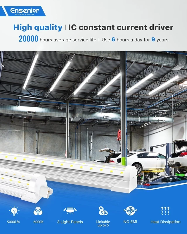 Alt view image 2 of 7 - Ensenior 4FT LED Shop Lights, 6000K T8 Commercial Bay Lighting, 6 Pack