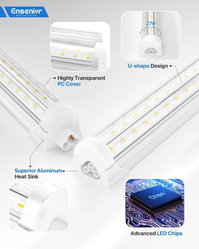 Alt view image 4 of 7 - Ensenior 4FT LED Shop Lights, 6000K T8 Commercial Bay Lighting, 6 Pack