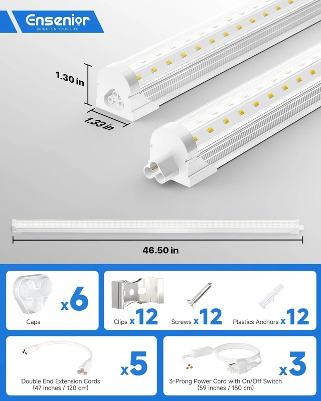 Alt view image 5 of 7 - Ensenior 4FT LED Shop Lights, 6000K T8 Commercial Bay Lighting, 6 Pack