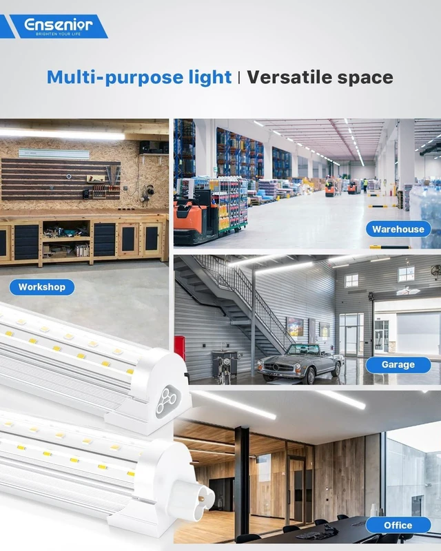 Alt view image 6 of 7 - Ensenior 4FT LED Shop Lights, 6000K T8 Commercial Bay Lighting, 6 Pack