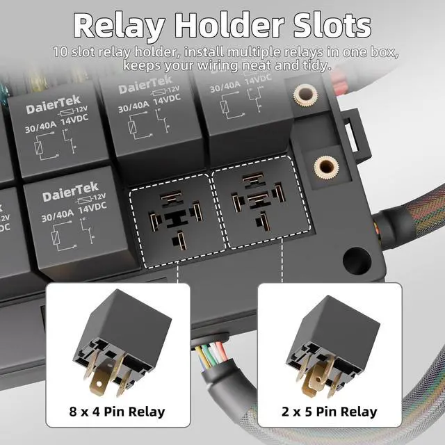 Alt view image 3 of 6 - Relay Box 12V 10 Way Relay Block and 10 Way ATC/ATO Blade Fuse Panel Pre-Wired Dustproof Fuse Relay Box for Automotive Car Marine Boat