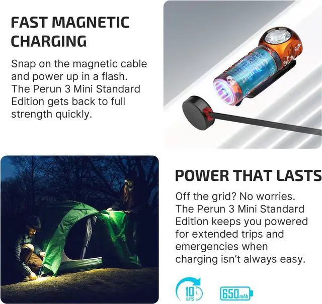 Alt view image 7 of 7 - Perun 3 Mini Headlamp 1250 Lumens LED Head Flashlight,Rechargeable Headlight with Red Light Option,Perfect for Working, Hiking, Camping and Climbing (Cool White 5700K~6700K, Ghost Blaze)