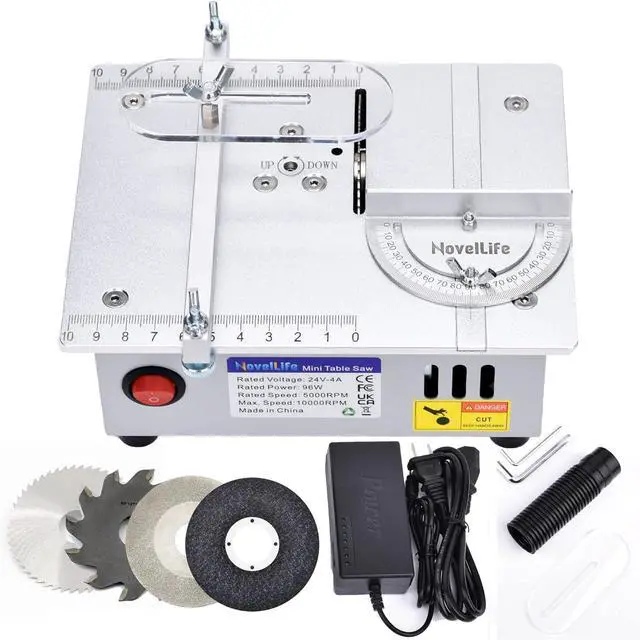 Main image of Mini Hobby Table Saw Handmade Woodworking Bench Saw DIY Model Crafts Cutting Tool with Adjustable Power Supply 63mm HSS Circular Saw Blade (R2)