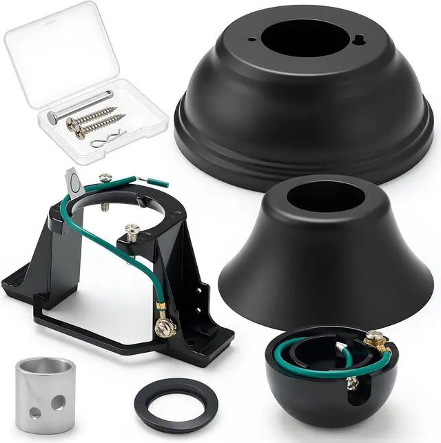 Main image of 5 Pcs Fan Sloped Ceiling Kit Black Ceiling Fan Mounting Bracket Sloped Cathedral Canopy Bracket for Living Room Outside Patio Porch with Mounting Hardware