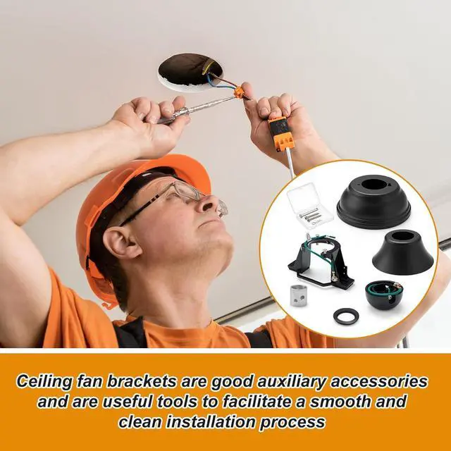 Alt view image 4 of 6 - 5 Pcs Fan Sloped Ceiling Kit Black Ceiling Fan Mounting Bracket Sloped Cathedral Canopy Bracket for Living Room Outside Patio Porch with Mounting Hardware