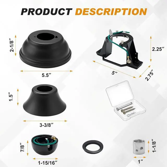 Alt view image 2 of 6 - 5 Pcs Fan Sloped Ceiling Kit Black Ceiling Fan Mounting Bracket Sloped Cathedral Canopy Bracket for Living Room Outside Patio Porch with Mounting Hardware