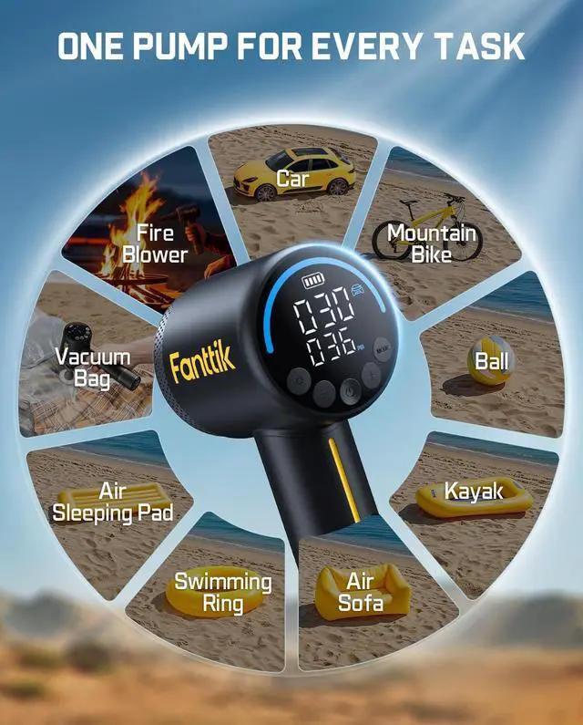 Alt view image 2 of 7 - X9 Classic Inflator/Blower 2-IN-1, Tire Inflator Portable Air Compressor with Light and Power Bank, 150PSI Cordless Air Pump for Car, Motorcle, Bike, Ball, Air Mattress, Kayak, Swimming Ring