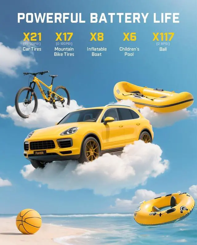 Alt view image 4 of 7 - X9 Classic Inflator/Blower 2-IN-1, Tire Inflator Portable Air Compressor with Light and Power Bank, 150PSI Cordless Air Pump for Car, Motorcle, Bike, Ball, Air Mattress, Kayak, Swimming Ring