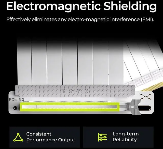 Alt view image 4 of 6 - String PCIe 5.0 Riser Cable 200mm White, 128GB/s Extreme Bandwidth for Vertical GPU Mount, Compatible with PCIe 4.0, Supports RTX4090/5070/5080/5090RX, 9070XT/7900XT