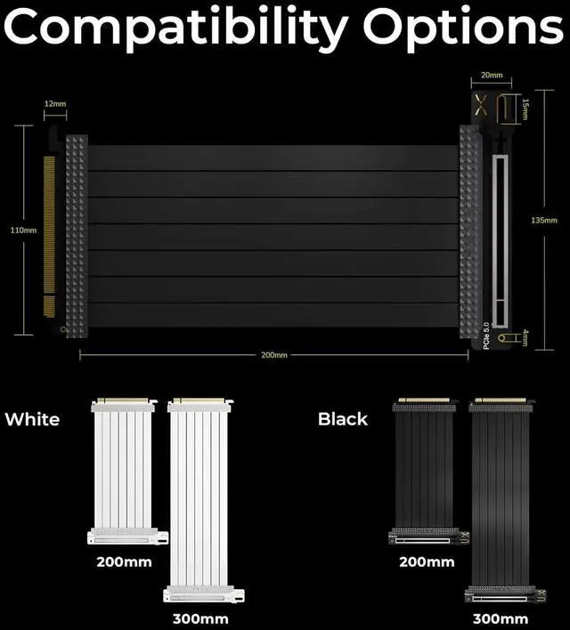 Alt view image 6 of 6 - String PCIe 5.0 Riser Cable 200mm White, 128GB/s Extreme Bandwidth for Vertical GPU Mount, Compatible with PCIe 4.0, Supports RTX4090/5070/5080/5090RX, 9070XT/7900XT