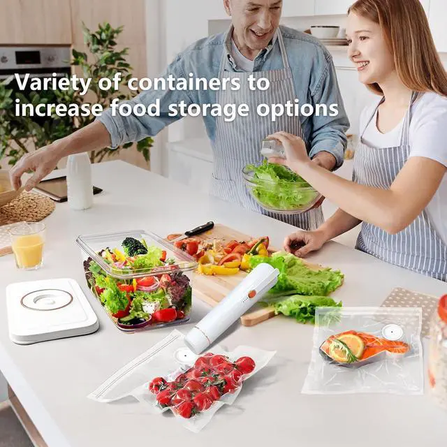 Alt view image 3 of 7 - Vacuum Sealer, Vacuum Sealer for Food Compact Handheld Vac Seal Machine, Seal Meal Saver Portable Food Sealer (Vacuum Sealer Machine + 3 Food Storage Containers + 30 Reusable Bags)
