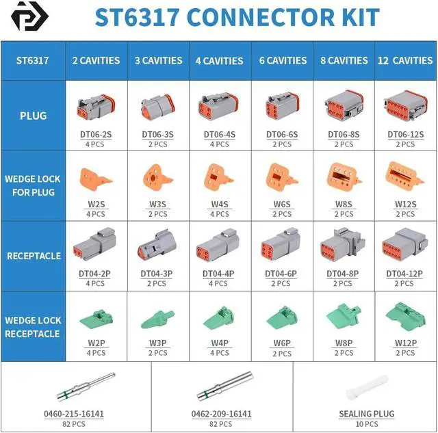 Alt view image 3 of 7 - 238PCS DT Connector Waterproong Kit, 2-12 Pin Deutsch DT Connectors with 82 Pairs Size 16 Solid Contacts for Automotive & Marine Repair (ST6317)