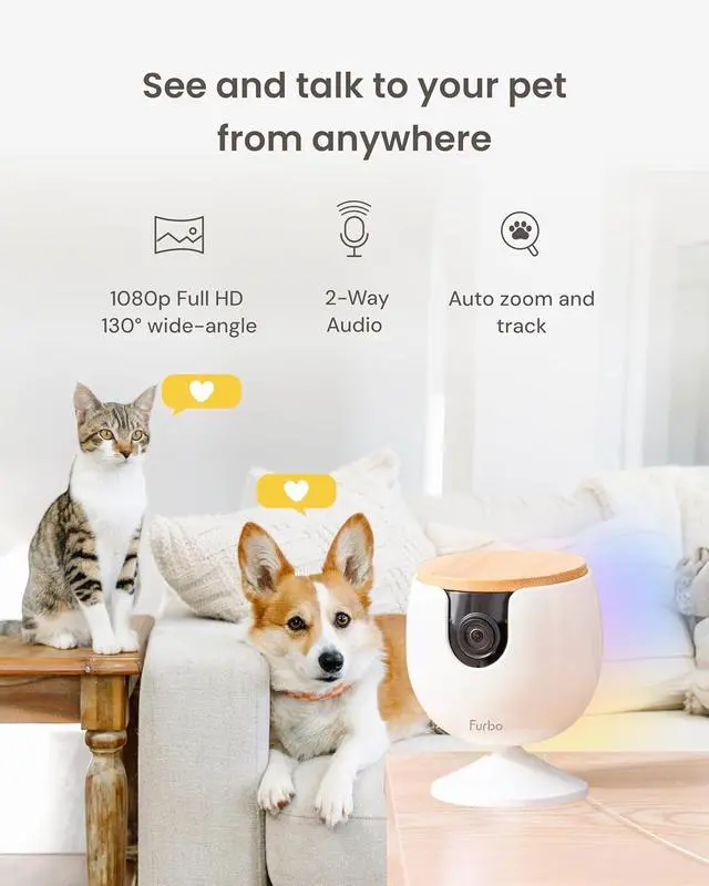 Alt view image 2 of 7 - Mini Pet Camera: Security Cam w/Barking/Meowing Alerts, Cat or Dog Tracking w/Phone App, Smart Home Indoor Monitoring, 2-Way Speaker. No Subscription Needed. Standard See, Talk & Toss Features