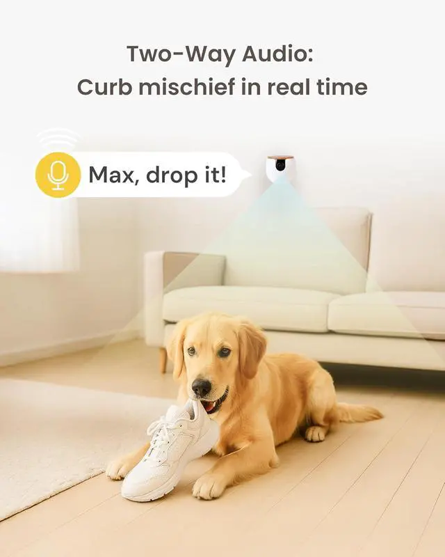 Alt view image 6 of 7 - Mini Pet Camera: Security Cam w/Barking/Meowing Alerts, Cat or Dog Tracking w/Phone App, Smart Home Indoor Monitoring, 2-Way Speaker. No Subscription Needed. Standard See, Talk & Toss Features