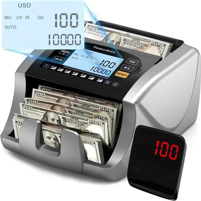 Main image of Money Counter Machine Dollar, Euro, MXN(Plastic Bills) Bill Counter(Can't Count Mixed denominations), UV/MG/IR/DD/DBL/HLF/CHN Counterfeit Detection Money Counter with LCD Display