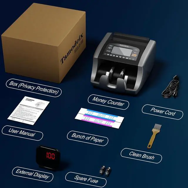 Alt view image 2 of 7 - Money Counter Machine Dollar, Euro, MXN(Plastic Bills) Bill Counter(Can't Count Mixed denominations), UV/MG/IR/DD/DBL/HLF/CHN Counterfeit Detection Money Counter with LCD Display